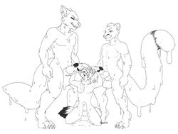 anthro balls big_balls bodily_fluids canid canine canis cougar cum cum_covered cum_drip cum_on_face dripping drippy felid feline fox genital_fluids genitals goo_(disambiguation) group group_sex hi_res knot liquid male male/male mammal masturbation messy narusewolf paws penile penile_masturbation penis rubbing sex slime spiked_penis spikes spikes_(anatomy) threesome wolf