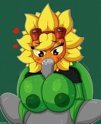 big_ass big_breasts blowjob cum cum_in_mouth green_skin heart_eye human_on_plantie nadrex oral outercourse paizuri plant plantie plants_vs_zombies:_heroes solar_flare_(pvz)