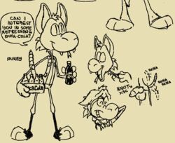 anthro bethesda_softworks boots bottle canid canine canis cheek_tuft closed_eyes clothing coyote dialogue doodledoggy facial_tuft fallout fangs flannel_shirt footwear forked_tongue genitals holding_bottle holding_object hybrid knot male mammal night_stalker_(fallout) nuka-cola nukey_(doodledoggy) penis pit_viper rattle_(anatomy) rattlesnake reptile scalie snake solo speech_bubble teeth tongue tongue_out toonkind toony tuft video_games