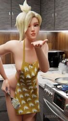 3d apron cooking exposed_nipples kissing mercy overwatch pout studioaberration