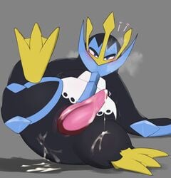 amedama12321 avian bird blush bodily_fluids cum cum_inside empoleon erection feral genital_fluids genitals heart hi_res male nintendo penguin penis pokémon_(species) pokemon presenting solo video_games