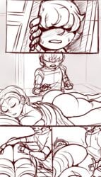 bare_ass bedroom big_ass blush cj_(detnox) clara_(detnox) comic_page detnox incest lying_on_stomach monochrome mother_and_son nervous sketch sleeping sneaky sweat