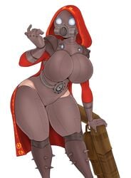 1girls adeptus_mechanicus armor armored_boots armour big_breasts breasts clothed cyborg detnox female female_focus female_only gas_mask hood hood_up imperium_of_man masked_female red_cape skitarii solo solo_female suggestive_gesture techpriest thick_thighs warhammer_(franchise) warhammer_40k wide_hips