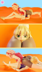 2girls artoria_pendragon ass ass_shake bike_shorts blush choking crossover elbow_pads facial_mark fate/stay_night fate_(series) female female_only femdom femsub forehead_mark gloves green_eyes hairband head_between_legs head_between_thighs headscissor headscissors large_ass looking_back multiple_girls naruto naruto_(series) one-piece_swimsuit open_mouth pink_hair saber sakura_haruno short_hair shorts sleeveless swimsuit thick_thighs