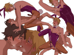 2020 2boys anal anal_sex armpits blonde_hair blue_eyes blush brown_hair bucking_bronco_position bunnysuit censored cowboy_position crossdressing cumming doggy_style_position gay great_pretender human human_only kissing laurent_thierry makoto_edamura male male/male male_focus male_on_male male_only missionary_position pantyhose penis saliva tongue wio722 yaoi