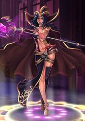 1girls 5_fingers carlos_morilla eyeshadow female holding_object league_of_legends leblanc lipstick nail_polish purple_lipstick scepter solo