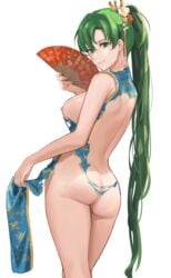 1girls ass back back_view bare_back big_ass dress fan female fire_emblem fire_emblem:_the_blazing_blade green_eyes green_hair j@ck long_hair looking_at_viewer looking_back lyn_(fire_emblem) lyndis_(fire_emblem) nintendo ponytail smile solo solo_female torn_clothes very_long_hair