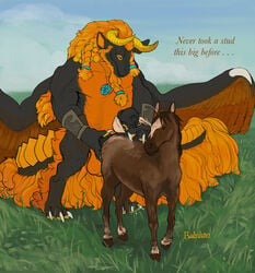 animal_genitalia animal_penis anthro anthro_on_feral dragon duo equid equine equine_penis female feral flared_penis fur genitals hi_res horse imminent_sex looking_back male male/female male_on_feral mammal penis rubikon sandalf zoophilia