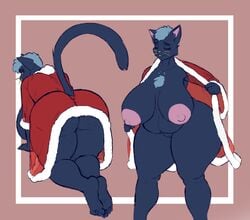 anthro areola ass big_butt blue_body blue_fur blue_hair candy_borowski casual domestic_cat donkles felid feline felis female fur genitals hair huge_butt mammal mature_female night_in_the_woods nightgown nipples outerwear pussy slightly_chubby solo thick_thighs video_games