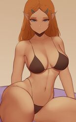 big_breasts blonde blonde_female blonde_hair bra breasts breath_of_the_wild cleavage hourglass_figure looking_at_viewer nintendo princess_zelda swimsuit the_legend_of_zelda thick_thighs thighs wide_hips zaki_btw zelda_(breath_of_the_wild)