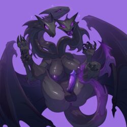 1:1 1futa 2021 anthro anus ass balls big_breasts black_body blush breasts claws dragon erection feet fivel futanari genitals gynomorph heart hi_res horn intersex membrane_(anatomy) membranous_wings multi_head nipples non-mammal_breasts nude penis purple_sclera sharp_teeth simple_background smile solo teeth toe_claws wings