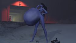3d belly big_belly breasts female huge_belly massive_belly nipples overwatch purple_hair purple_skin the_blue_widow33 tracer vore widowmaker