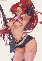 1girls absurd_res arm_up armpits artist_name big_breasts bikini breasts cutesexyrobutts female female_focus female_only gun hi_res horny large_breasts long_hair looking_at_viewer no_eyewear nude_female one_eye_closed only_female red_hair shorts signature solo solo_female tengen_toppa_gurren_lagann thighhighs thighs weapon wink yellow_eyes yoko_littner