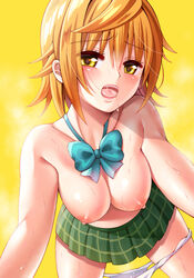 1girls absurdres blush breasts breasts_exposed female genderswap_(mtf) golden_eyes highres medium_breasts nipples orange_hair panties panties_around_leg panties_down partially_clothed ribbon_choker rule_63 school_skirt short_hair short_skirt skirt skirt_only sweat to_love-ru underwear yellow_eyes yuuki_rito yuusaki_riko