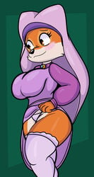 absurd_res anthro aurasamurai big_breasts blush bottomwear breasts canid canine clothed clothing clothing_lift digital_media_(artwork) disney dress female fox headdress headgear headwear hi_res legwear maid_marian mammal panties presenting_crotch raised_clothing raised_dress robin_hood_(disney) showing_(disambiguation) shy skirt skirt_lift smile solo someth1ngoranother stockings underwear