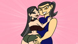 2girls ass ass_grab big_breasts black_hair eva_(tdi) heather_(tdi) legs light_skin long_hair rustysh4ckl3ford short_shorts softcore total_drama_(series) total_drama_island yuri