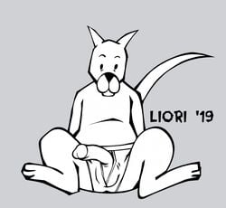 achewood anthro barefoot briefs clothed clothing domestic_cat feet felid feline felis genitals grey_background male male_only mammal monochrome penis poking_out redo_(artist) roast_beef_kazenzakis simple_background sitting solo text tighty_whities topless underwear white_clothing white_underwear