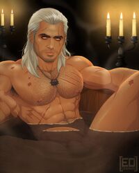 1boy abs armpit_hair armpits bath biceps cd_projekt_red ed_draws geralt_of_rivia human human_only long_hair_male male male_only muscular muscular_male nude nude_male pecs scar scars stubble the_witcher the_witcher_(series) the_witcher_2 the_witcher_3:_wild_hunt thick_thighs white_hair yellow_eyes