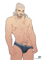 1boy abs beard biceps bulge cd_projekt_red geralt_of_rivia huge_cock human human_only male male_only muscular pecs redgart scar solo the_witcher the_witcher_(series) the_witcher_2 the_witcher_3:_wild_hunt thick_thighs underwear white_hair yellow_eyes