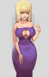 1girls big_hair blonde_hair bouffant breast_squish breasts cleavage cleavage_cutout curvaceous curvy curvy_figure disney disney_channel dress ear_piercing earrings female female_focus female_only gravity_falls greeting huge_breasts looking_at_viewer pacifica_northwest phat_smash simple_background solo solo_female solo_focus straight_hair teased_hair thick_thighs underboob updo voluptuous wide_hips