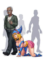 1girls age_difference all_fours bdsm big_ass big_breasts blonde_hair bondage cleavage clothed collar crawling crossover dark-skinned_male dark_magician_girl duel_monster female femsub green_eyes humiliation interracial large_breasts leash male maledom petplay robert_freeman sketchlanza the_boondocks weird_crossover yu-gi-oh!