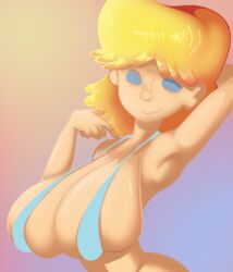 1girls arm_behind_head armpits big_breasts bikini blonde_hair blue_bikini bootlegjones breasts closed_eyes huge_breasts large_breasts lori_loud short_hair solo solo_female solo_focus the_loud_house