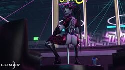 3d alternate_costume blender exposed_ass looking_at_viewer overwatch purple_eyes purple_skin pussy skin_tight spider_widowmaker squatting stripper_pole tagme thelunar widowmaker