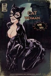 1girls 2020 ass batman_(series) belt big_ass big_breasts big_butt black_bodysuit black_clothing bodysuit boobs breasts butt cat_ears catwoman city claws crouching dc dc_comics female female_only green_eyes heels kseniaharlequin mask moon partially_unzipped sharp_claws skyscraper smile solo solo_female text thick thighs tight_bodysuit tight_fit zipper