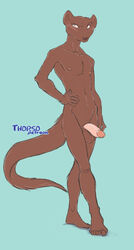 2021 5_fingers 5_toes anthro athletic athletic_anthro athletic_male balls beastars blush brown_body brown_fur erection feet fingers full-length_portrait fur genitals hand_on_hip hand_on_own_hip herpestid humanoid_feet humanoid_genitalia humanoid_hands humanoid_penis kai_(beastars) looking_at_viewer male mammal mongoose navel nipples nude pecs penis pinup portrait pose signature solo standing thorso_the_vile toes