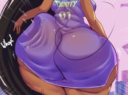 ass_in_dress ass_slap back back_view backboob basketball_uniform big_ass big_breasts big_butt cellulite curvy dark-skinned_male dark_hair dark_skin huge_ass huge_breasts huge_butt jiggling_ass long_hair original rastacakez slapping_butt smacking_own_ass spank_marks spanking_own_ass trinity_(rastacakez) wide_hips