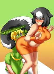 2girls ass_on_face colon_(eight_marbles) colored cute disgusted eight_marbles facefart facesitting fart fart_cloud fart_fetish fart_torture farting farting_in_face female_only femdom holding_head huge_ass lazei looking_back rica_paprika skunk skunk_girl tail tail_grab torture