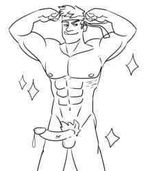 1boy agent_jones artist_request buff cum flexing fortnite jonesy_(fortnite) male_only muscular muscular_male no_color penis precum sketch solo solo_male tagme