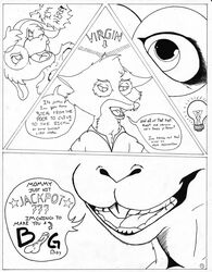 age_difference anthro balls black_and_white breasts canid canine clothing comic disney duo english_text erection female fox genitals hi_res lagomorph leporid lord_darconium male mammal monochrome mrs._rabbit older_female penis profanity rabbit robin_hood text traditional_media_(artwork) younger_male