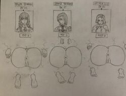 3girls anus ass asses_row badatgarbage barefoot big_ass byleth_(fire_emblem) byleth_(fire_emblem)_(female) catherine_(fire_emblem) female female_only fire_emblem fire_emblem:_three_houses handdrawn huge_ass large_ass lineup multiple_girls nintendo price price_tag public_use pussy shamir_nevrand stuck_in_wall take_your_pick through_wall uncensored