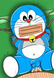 adorable anal anal_sex anus balls big_legs blue_body blue_skin blush chubby collar covered_mouth crying cum cum_in_ass cum_on_butt cute cute_face doraemon doraemon_(character) eyes_half_closed feet feline gag gay human humanoid_penis jingle_bell legs male male_only naked navel nude nude_male overweight penis red_collar red_nose robot suffering tear tears testicles tied_arms urumeme whiskers white_feet