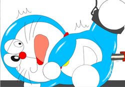 adorable anal anal_sex anthro blue_body blue_skin collar cum cum_in_ass cum_on_butt cute cute_face doraemon doraemon_(character) feet feet_up jingle_bell legs looking_down male open_mouth penetration pocket red_collar red_nose scared shaking tear urumeme whiskers white_feet white_hands