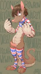 4th_of_july animancer anthro canid canine clothing crocodile crocodilian crocodylid crop_top erection fennick flag footwear fox genitals greggory hi_res hybrid legwear male male_only mammal penis reptile scalie shirt socks solo standing stockings sweater tail thigh_highs topwear