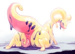 abstract_background all_fours animal_genitalia animal_penis anthro anus cetacean_penis eyelashes genital_slit genitals glistening glistening_body glistening_skin goodra looking_at_viewer looking_back male male_anus male_only nintendo pear-shaped_figure penis pink_body pokémon_(species) pokemon pokemon_(species) prehensile_penis purple_eyes shiny_pokemon slime slit solo spottyjaguar tapering_penis thick_tail thick_thighs video_games wide_hips yellow_body