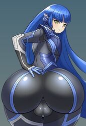 1boy ass atlus backsack balls big_ass blue_hair bodysuit bubble_butt bulge clothing eyelashes eyeliner femboy flat_chest girly hi_res huge_ass humanoid long_hair looking_back makeup male male_focus male_only modeler3622 nahobino_(smt) pout protagonist_(shin_megami_tensei_v) shin_megami_tensei shin_megami_tensei_v solo trap very_long_hair