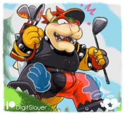 anthro bara blush bowser clothed clothing digitslayer disembodied_hand erection erection_under_clothing fully_clothed golf koopa male male_focus male_only mario_(series) mario_golf nintendo scalie solo_focus video_games