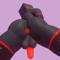 2021 3d 3d_(artwork) anus anxiboi balls big_ass big_balls big_butt black_balls black_butt black_skin enderman looking_at_viewer male male_focus male_only minecraft penis red_anus red_eyes red_penis solo