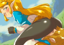 ass big_ass blush breath_of_the_wild cunnilingus cunnilingus_through_clothes dat_ass demigoddess facesitting female hylian leggings link link_(breath_of_the_wild) long_hair looking_back looking_down male nintendo pointy_ears princess princess_zelda round_ass round_butt royalty the_legend_of_zelda thick_ass thick_thighs thighs tonkatsu yoga_pants zelda_(breath_of_the_wild)