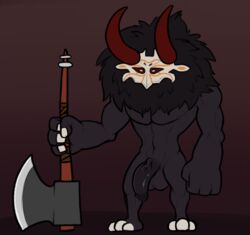 anthro axe balls genitals genshin_impact hi_res hilichurls_(species) horn humanoid male male_only mask melee_weapon mitachurl penis sarek_aran_desian solo video_games weapon