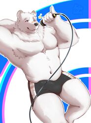 2021 absurd_res anthro black_nose bulge clothing fur genital_outline hi_res humanoid_hands jugo_kumagai kajin-sama male male_only mammal navel penis_outline polar_bear solo underwear ursid ursine virtual_youtuber white_body white_fur