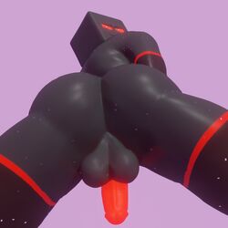 2021 3d 3d_(artwork) anxiboi balls big_ass big_balls big_butt black_balls black_butt black_skin enderman looking_at_viewer male male_only minecraft penis red_eyes red_penis solo