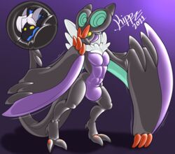 anthro bulge clothing dragon feral feral_transformation gender_transformation hi_res kippz male nintendo noivern null_bulge pokémon_(species) pokemon pokemon_(species) purple_rubber rubber savannah_pendragon solo squeezing suit suiting transformation video_games wings