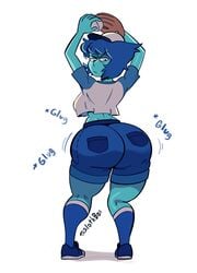 alien alien_girl ass baseball baseball_cap baseball_glove baseball_uniform big_ass big_breasts big_butt blue_body blue_hair blue_skin bottom_heavy breasts bubble_ass bubble_butt cartoon_network fat_ass fat_butt female female_only gem_(species) lapis_lazuli_(bob) lapis_lazuli_(gem) lapis_lazuli_(steven_universe) large_ass large_breasts large_butt looking_back shirt_hanging_from_breasts shorts sonnynsfw steven_universe steven_universe_future thick_ass thick_thighs wide_hips