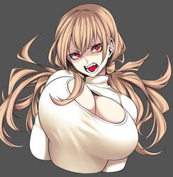 1girls angry angry_expression angry_face big_breasts blonde_hair bouncing_breasts camui_kamui_(hz_666v) cute cute_fang fangs furious huge_breasts keyhole_sweater keyhole_turtleneck light-skinned_female light_skin looking_at_viewer oko_(camui_kamui) open_mouth original red_eyes sharp_teeth sweater top_heavy voluptuous yellow_hair