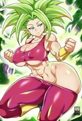 1girls abs bayeuxman big_ass big_breasts blue_eyes cleavage clothed_female clothing dragon_ball dragon_ball_super fusion green_hair kefla large_breasts legendary_super_saiyan mistletoe muscles muscular_female pink_clothes pink_clothing potara_earrings skimpy_clothes solo super_saiyan_2 thick_thighs tight_clothing underboob universe_6 universe_6/universe_7 universe_6_girls wide_hips