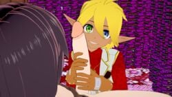 1boy 1girls 3d aura_bella_fiora blonde_hair condom female handjob male overlord_(maruyama) penis